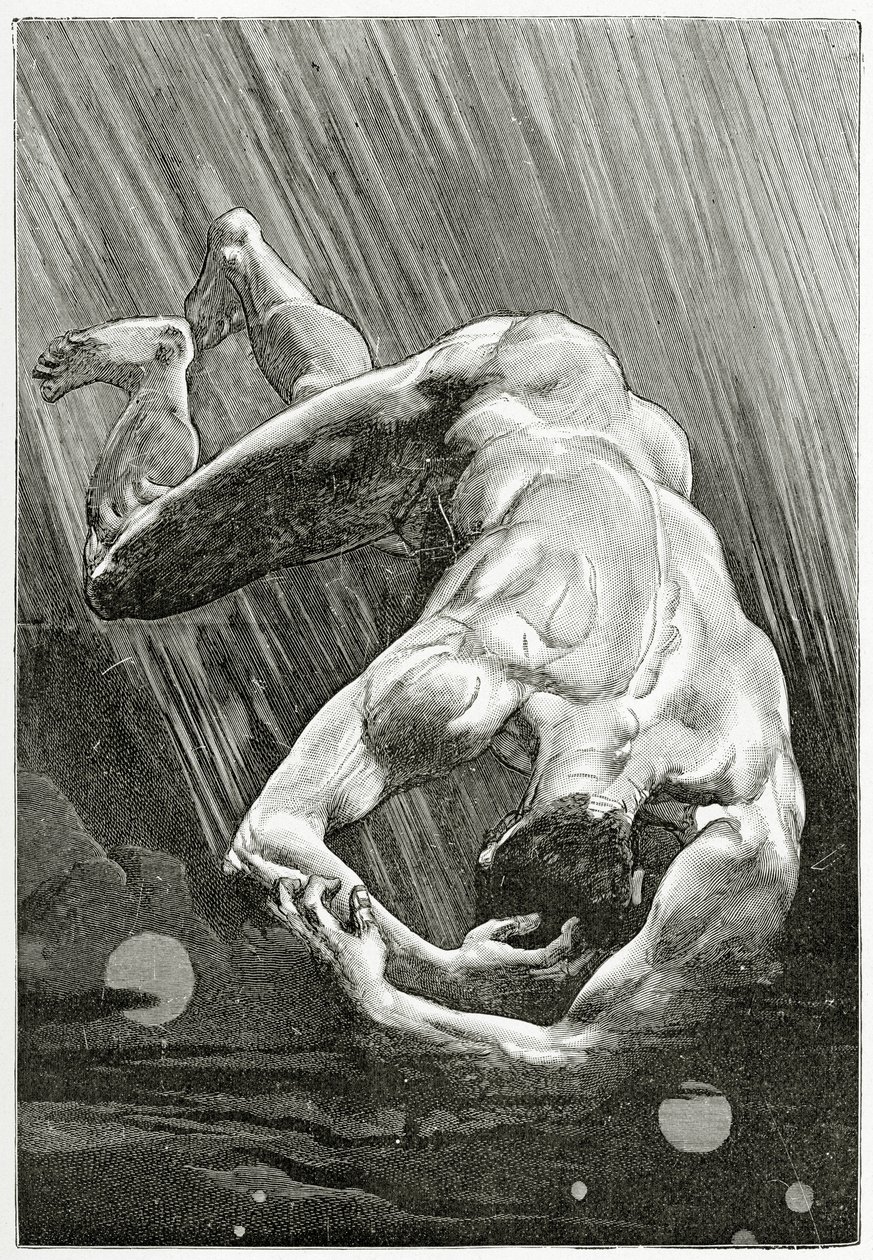 La Fin de Satan, 1800-tallet (bw-gravering) af Jean Paul Laurens