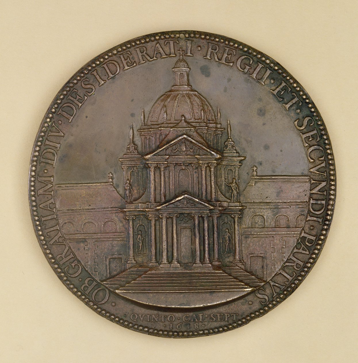 Stiftelsesmedalje fra Val-de-Grace, recto med Val-de-Grace, 1638 (bronze) af Jean Warin