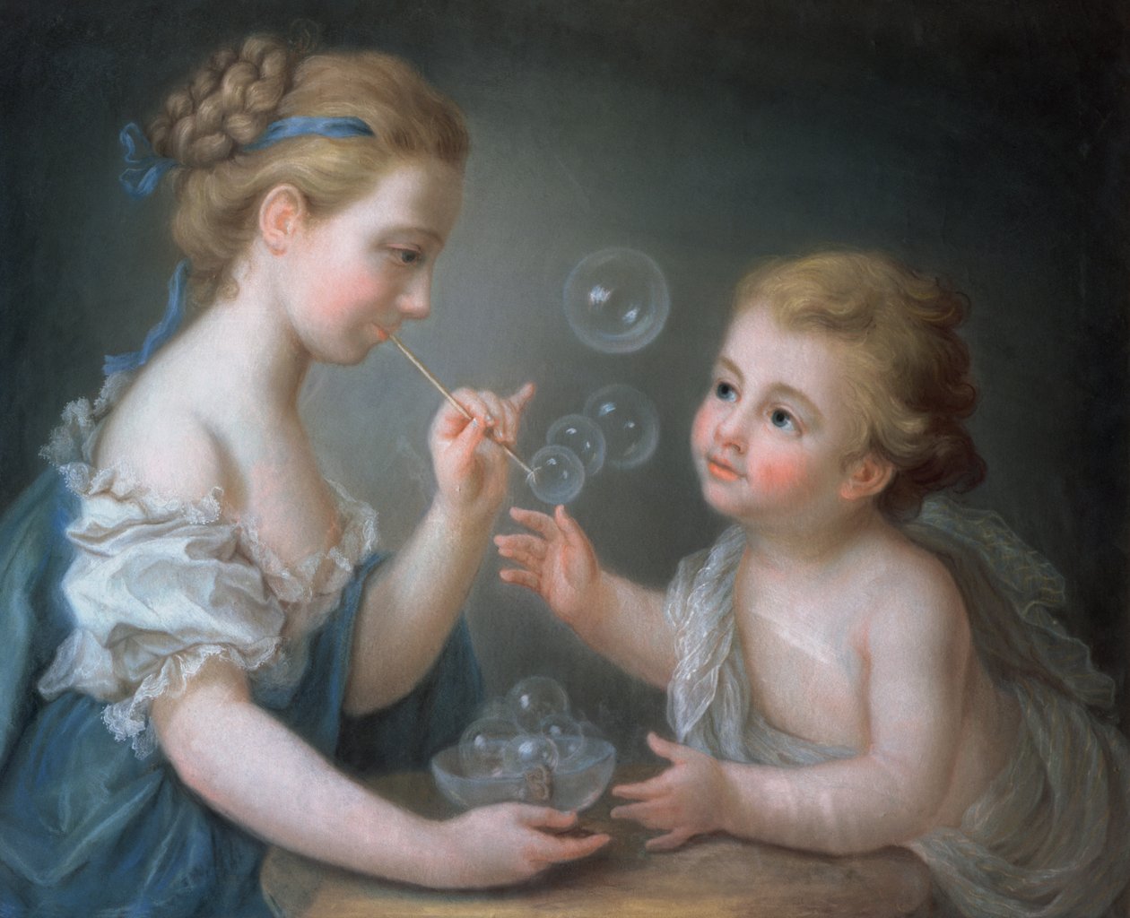 Børn blæser bobler (pastel) af Jean Étienne Liotard