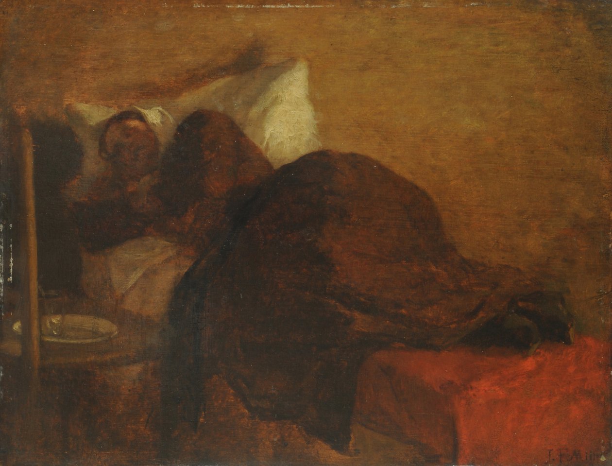 Kunstnerens kone (olie på panel) af Jean Francois Millet