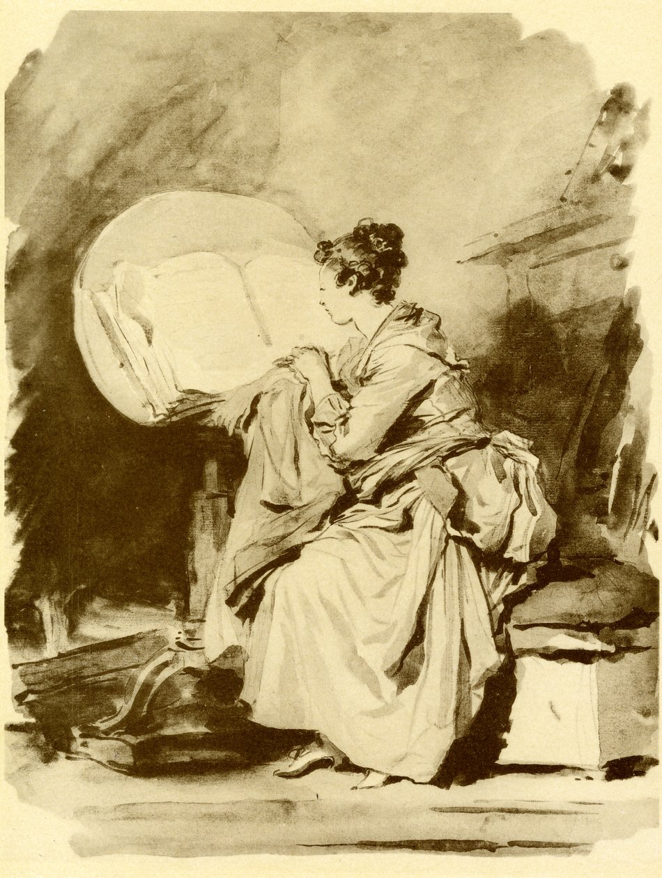 Læsende pige sidder på et klapbord af Jean Honore Fragonard