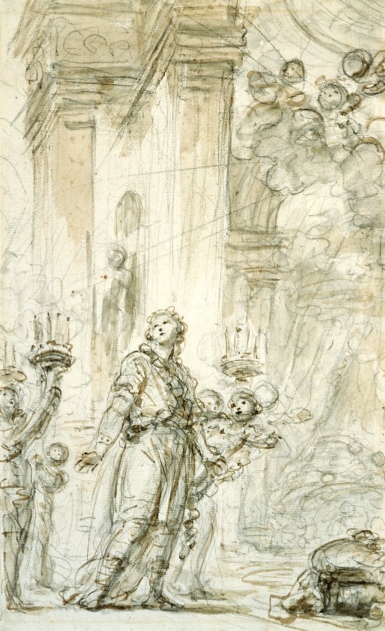 Ruggiero føres til sit sengekammer (pen og blæk, kridt og vask på papir) af Jean Honore Fragonard