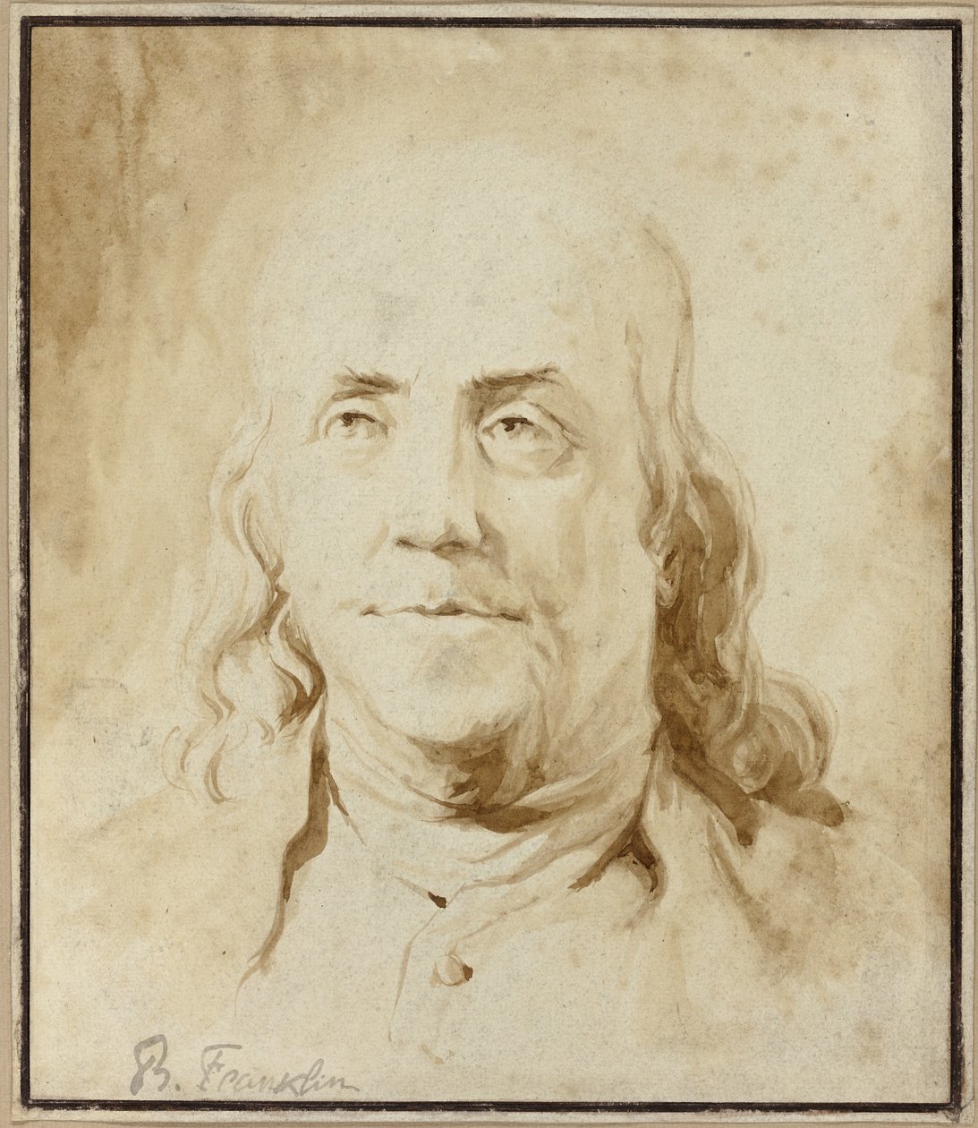 Benjamin Franklin, ca. 1778 (pensel og brunt blæk) af Jean Honore Fragonard