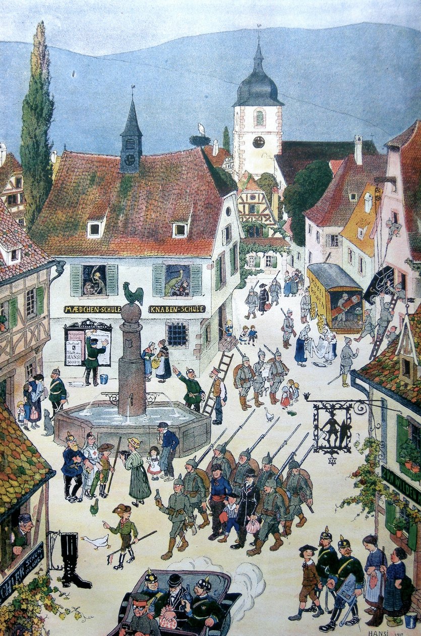 Tyskerne besætter Alsace (farve litho) af Jean Jacques Waltz