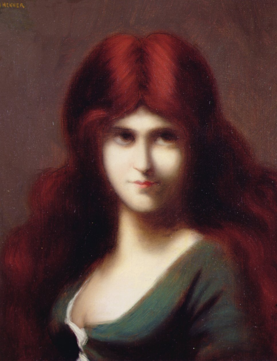 En rødhåret skønhed (olie på lærred) af Jean Jacques Henner