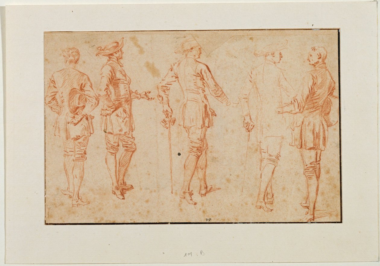 Fem mænd står ... af Jean Antoine Watteau