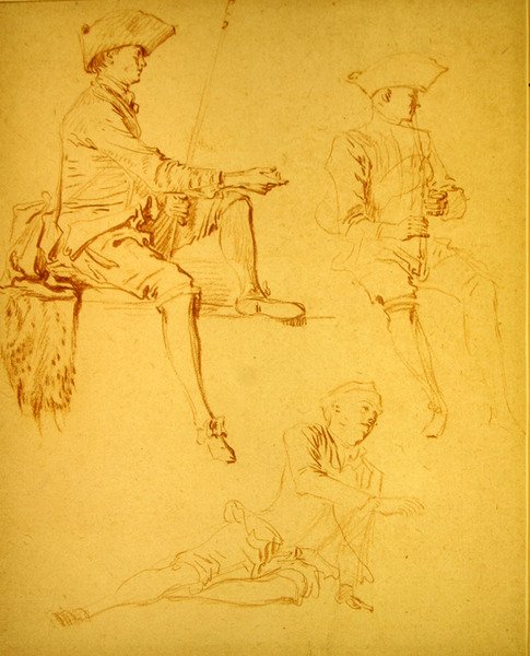 Figurstudier (rødt kridt på papir) af Jean Antoine Watteau