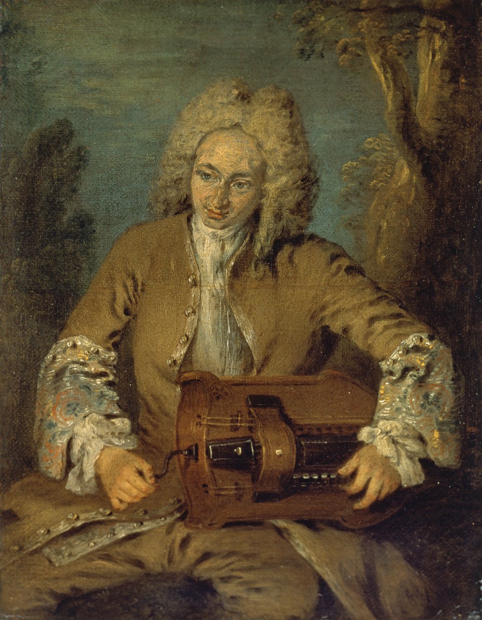 Mand, der spiller en Hurdy-Gurdy af Jean Antoine Watteau
