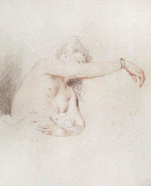 Nøgen kvinde med løftet arm af Jean Antoine Watteau