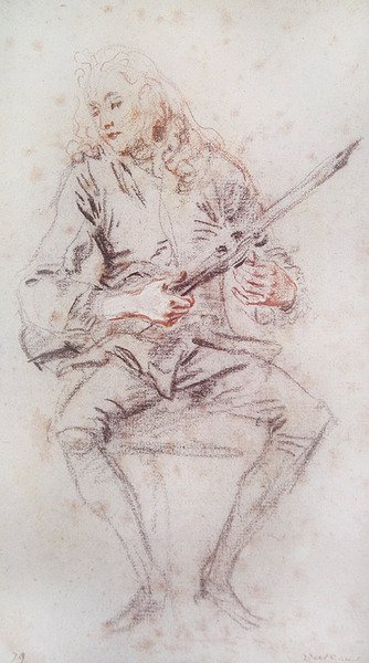 Siddende Violinist Drejer sit Instrument; af Jean Antoine Watteau