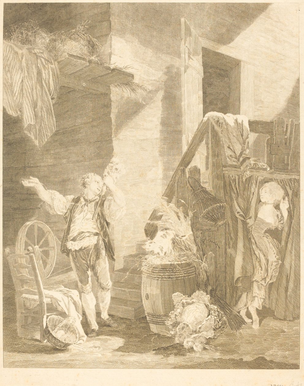 Rose og Colas af Jean Baptiste Blaise Simonet after Pierre Antoine Baudouin