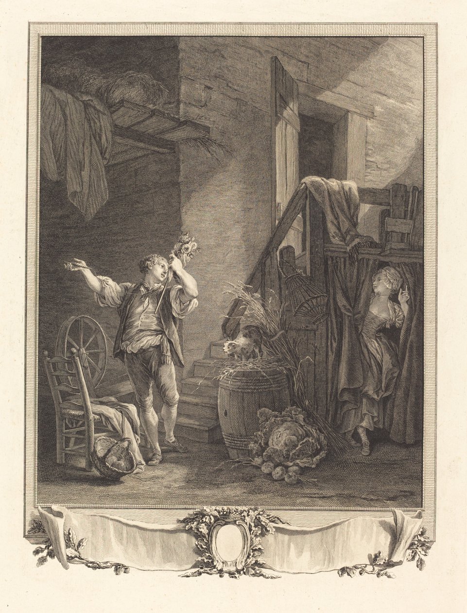Rose og Colas af Jean Baptiste Blaise Simonet after Pierre Antoine Baudouin