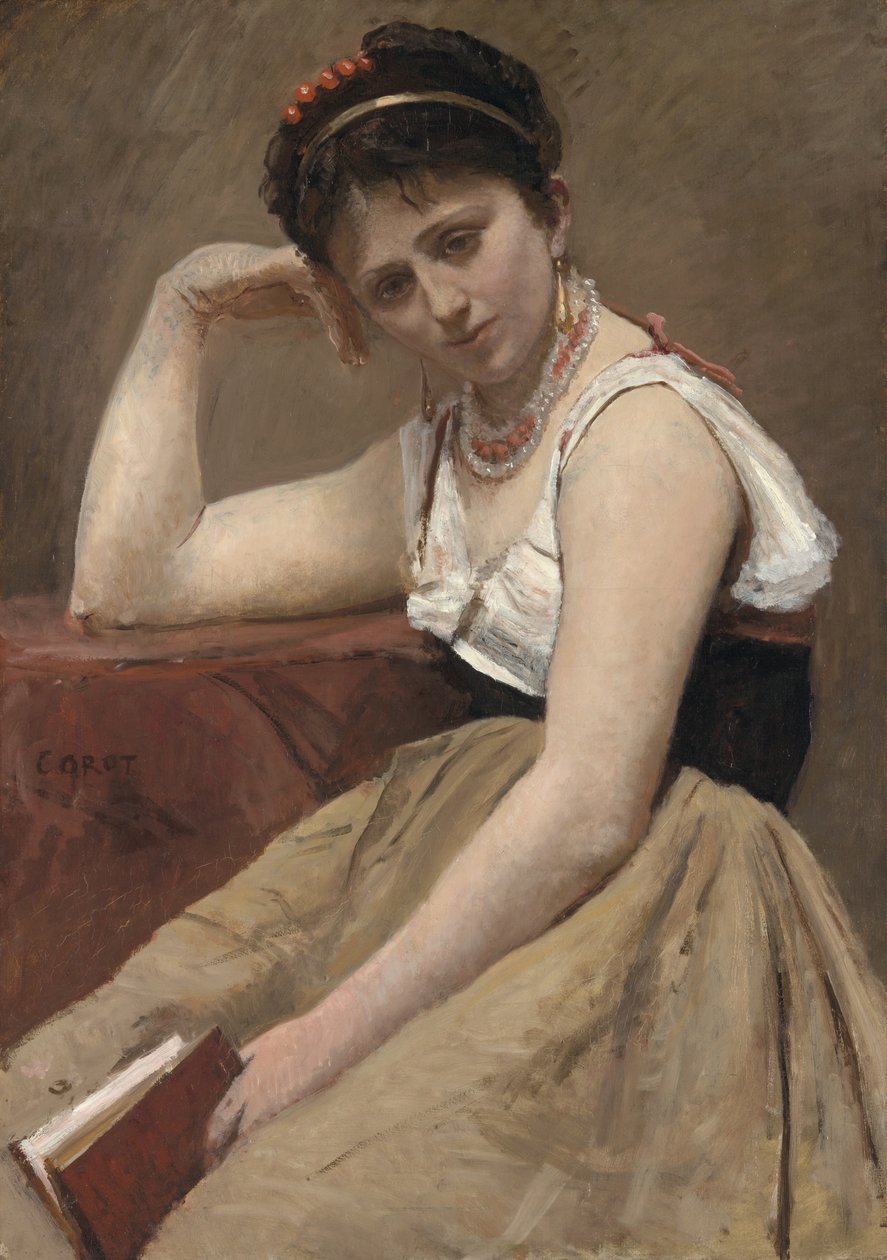 Afbrudt læsning af Jean Baptiste Camille Corot