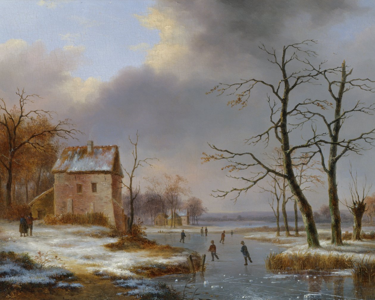 Skøjteløb på en frossen flod af Jean Baptiste Coene
