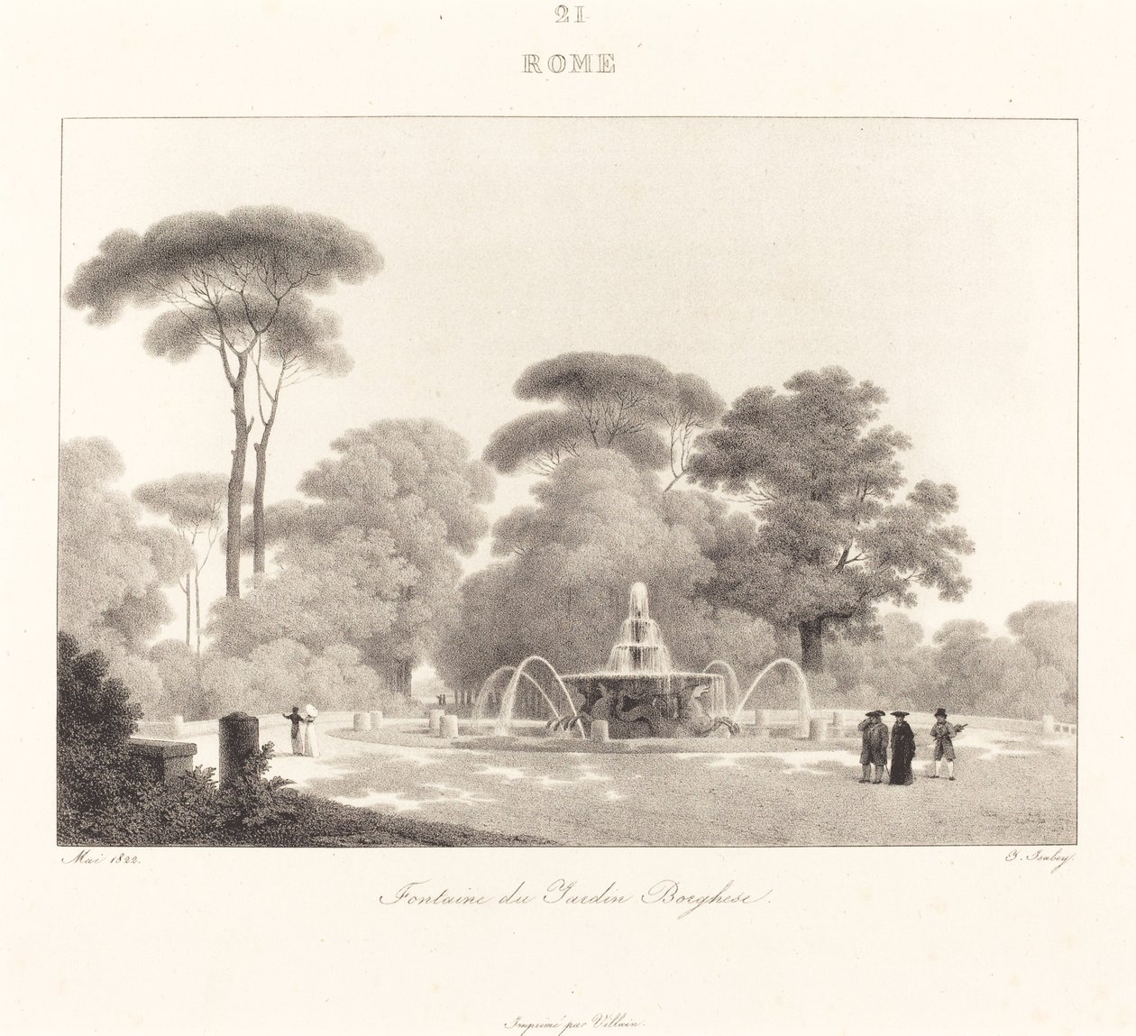 Springvand i Borghese Have af Jean Baptiste Isabey