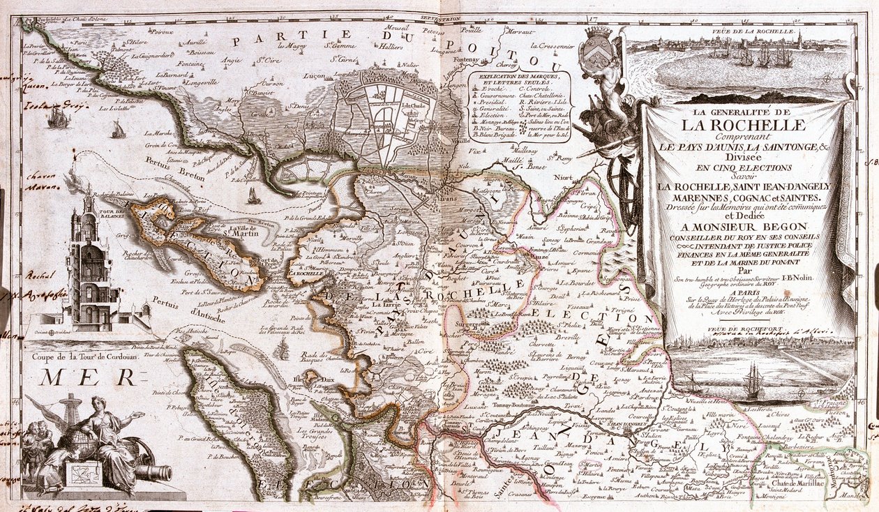 Kort over Poitou Charentes (Frankrig) (Gravering af Jean Baptiste Nolin