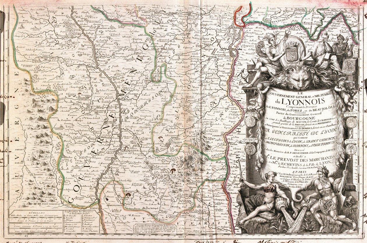 Kort over Lyonnais (Frankrig) (Gravering af Jean Baptiste Nolin