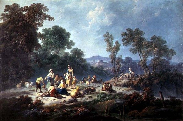 Et skovklædt landskab (olie på lærred) af Jean Baptiste Pillement