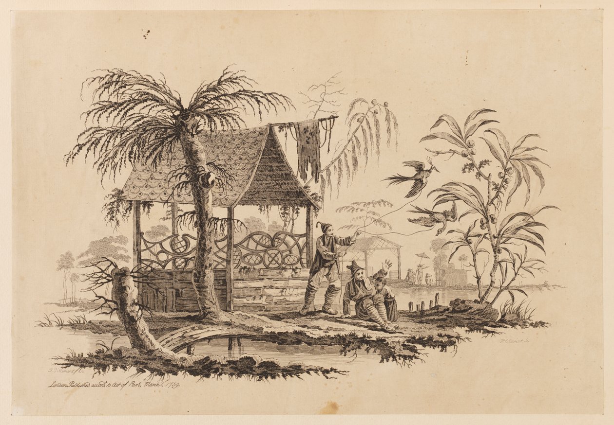 Figurer, der flyver med en drage af Jean Baptiste Pillement