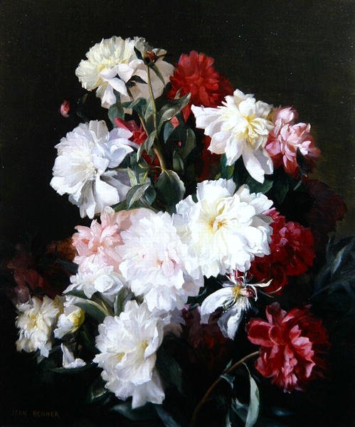 Stilleben af blomster (olie på lærred) af Jean Benner