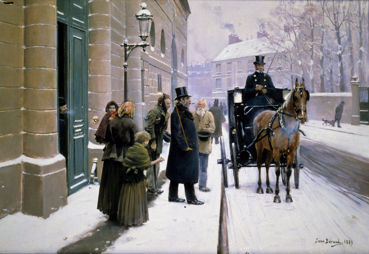 En borgerlig forlader sit hus, Paris af Jean Beraud
