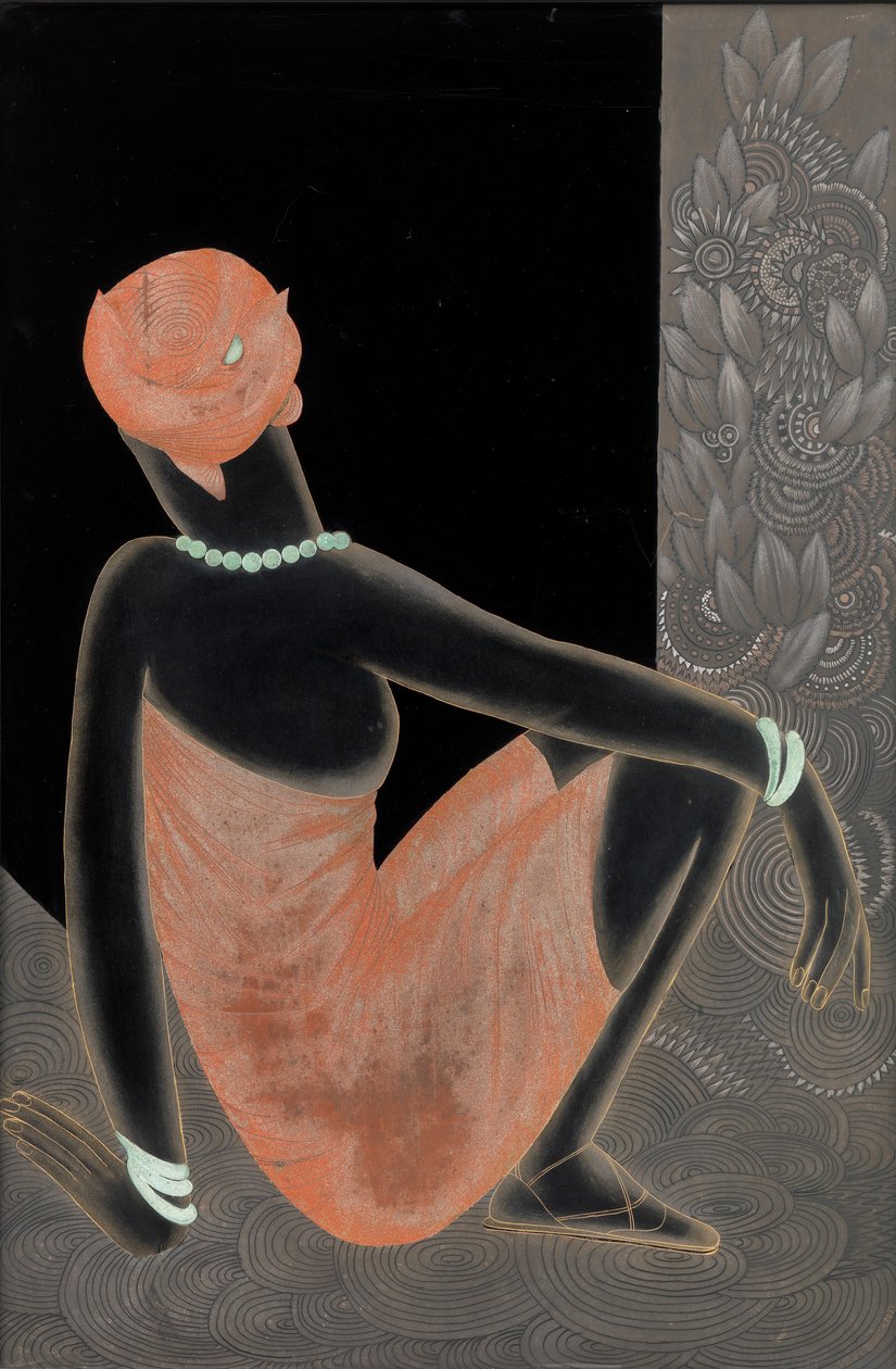 Afrikansk kvinde, 1928-30 (lakeret træ, oxideret kobber) af Jean Dunand