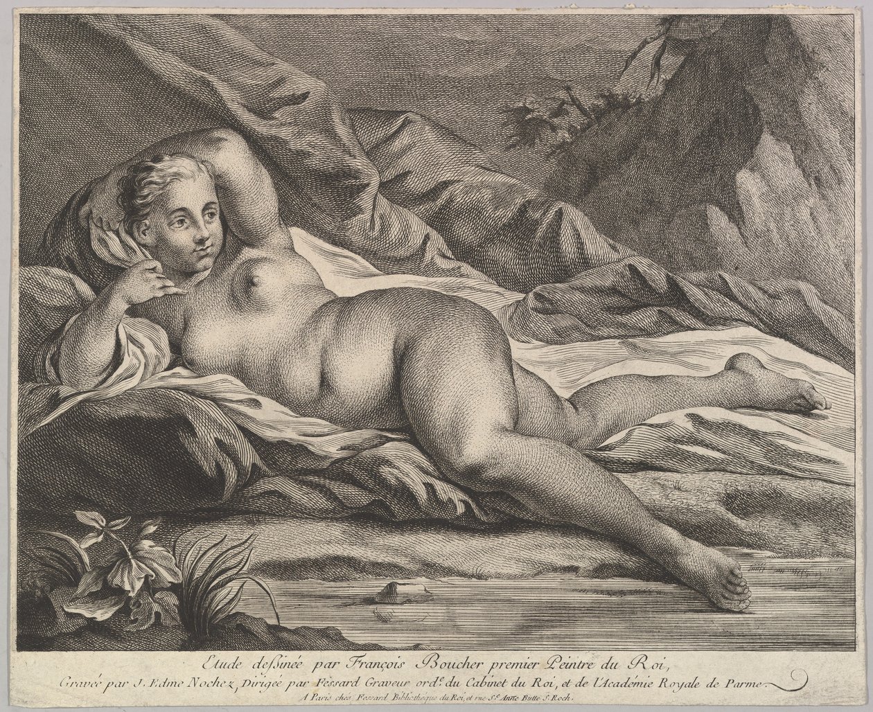 Studie af en liggende nøgen. af Jean Edme Nochez