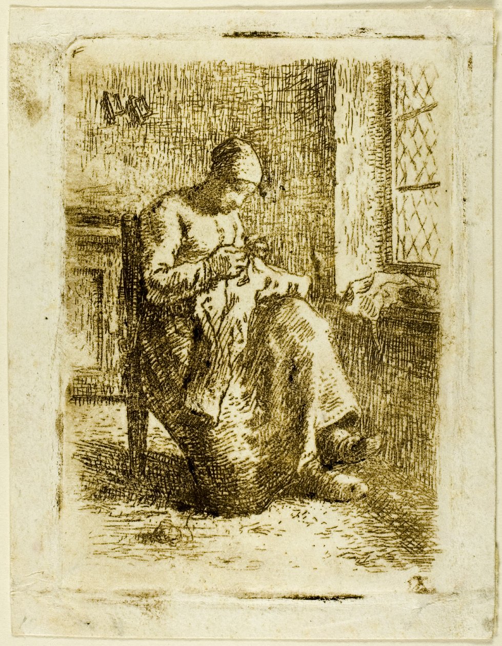 En kvinde, der syr af Jean Francois Millet