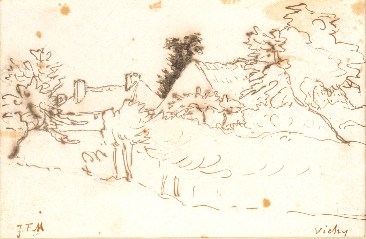 En gård mellem træer, Vichy (Allier) af Jean Francois Millet