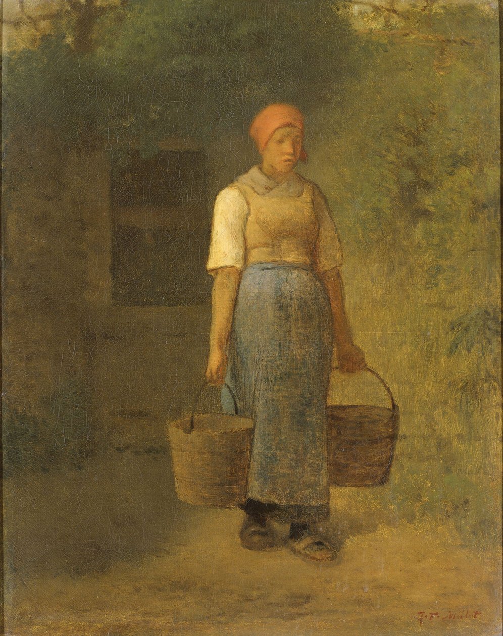 Pige, der bærer vand, ca. 1855-60 af Jean Francois Millet