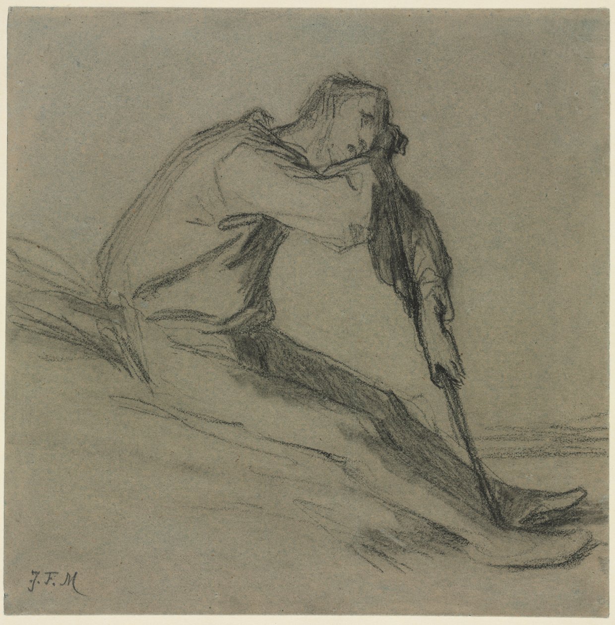 Siddende bonde hvilende på en hakke af Jean Francois Millet