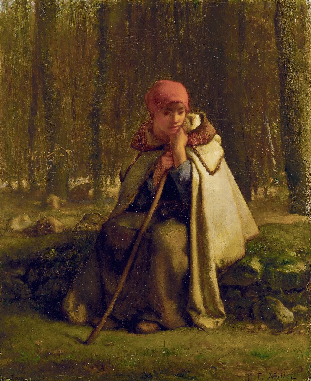 Siddende hyrdinde, ca. 1852 af Jean Francois Millet