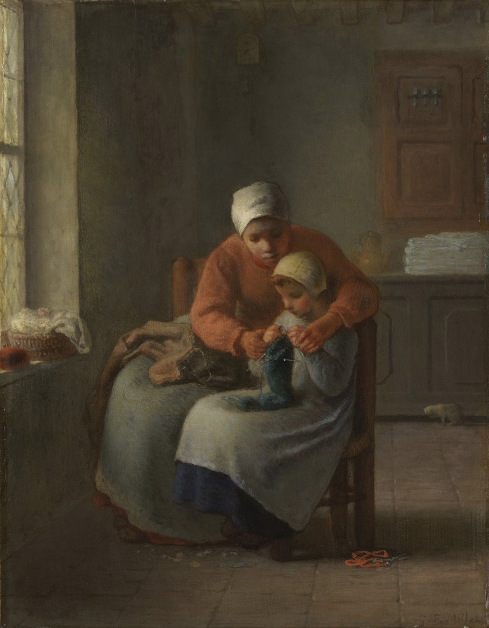 Strikketimen, c.1860 af Jean Francois Millet