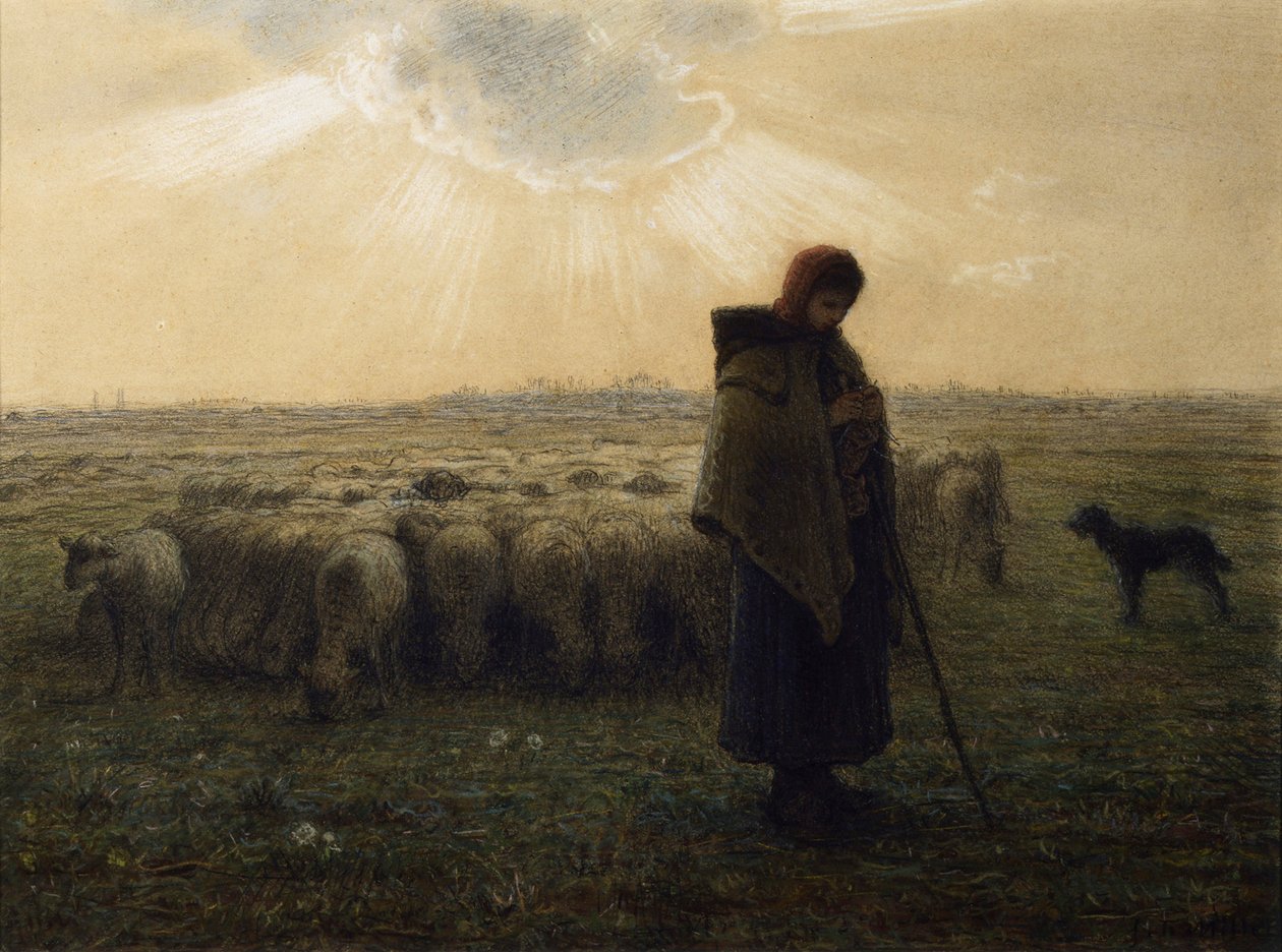 Hyrdinden og hendes flok, 1862-67 af Jean Francois Millet