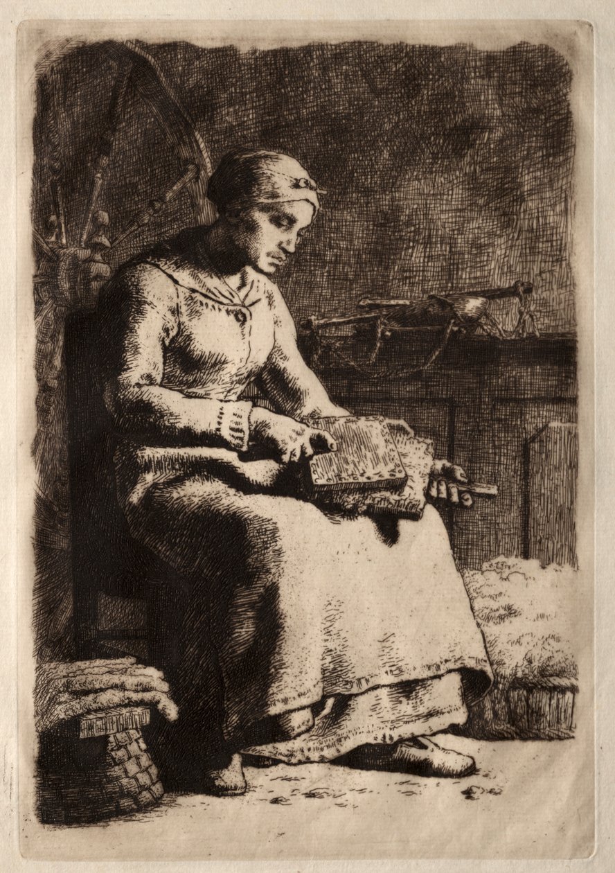Kvinde Carding. af Jean Francois Millet