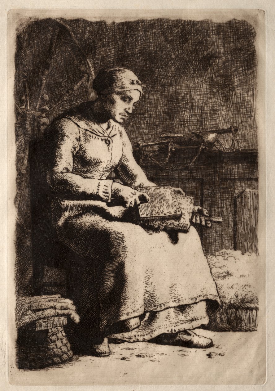 Kvinde Carding Uld af Jean Francois Millet