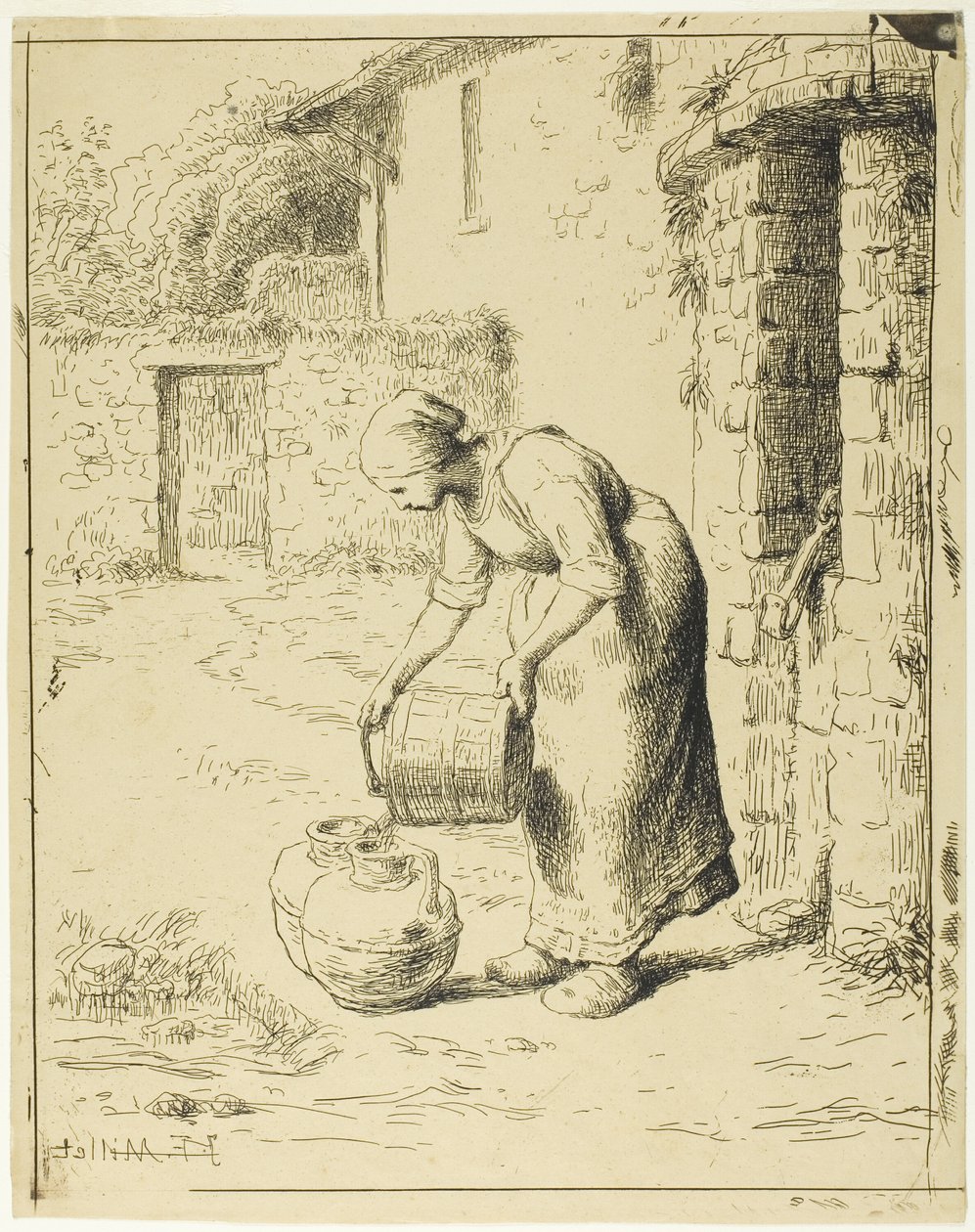 Kvinde tømmer en spand af Jean Francois Millet