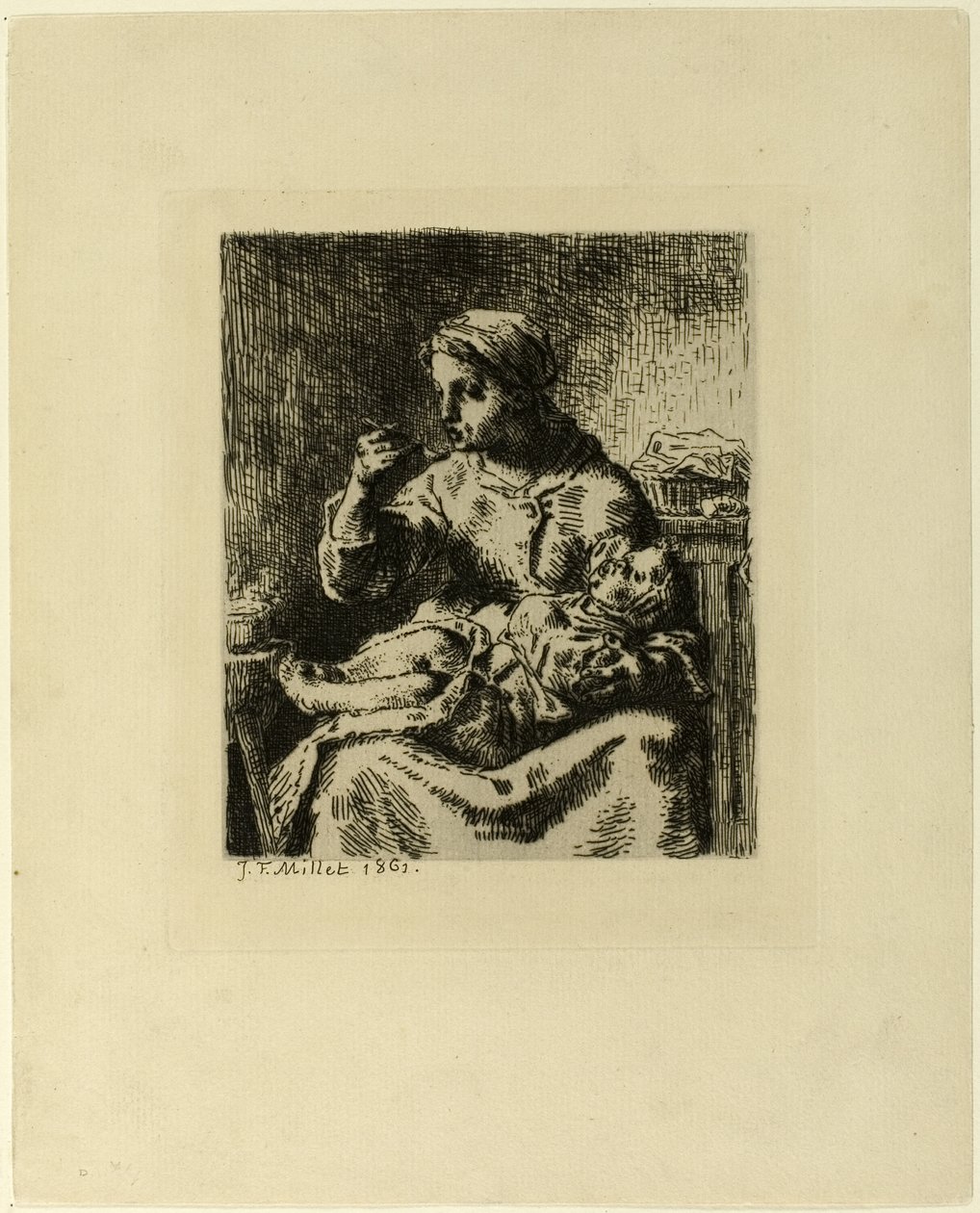 Kvinde fodrer sit barn af Jean Francois Millet