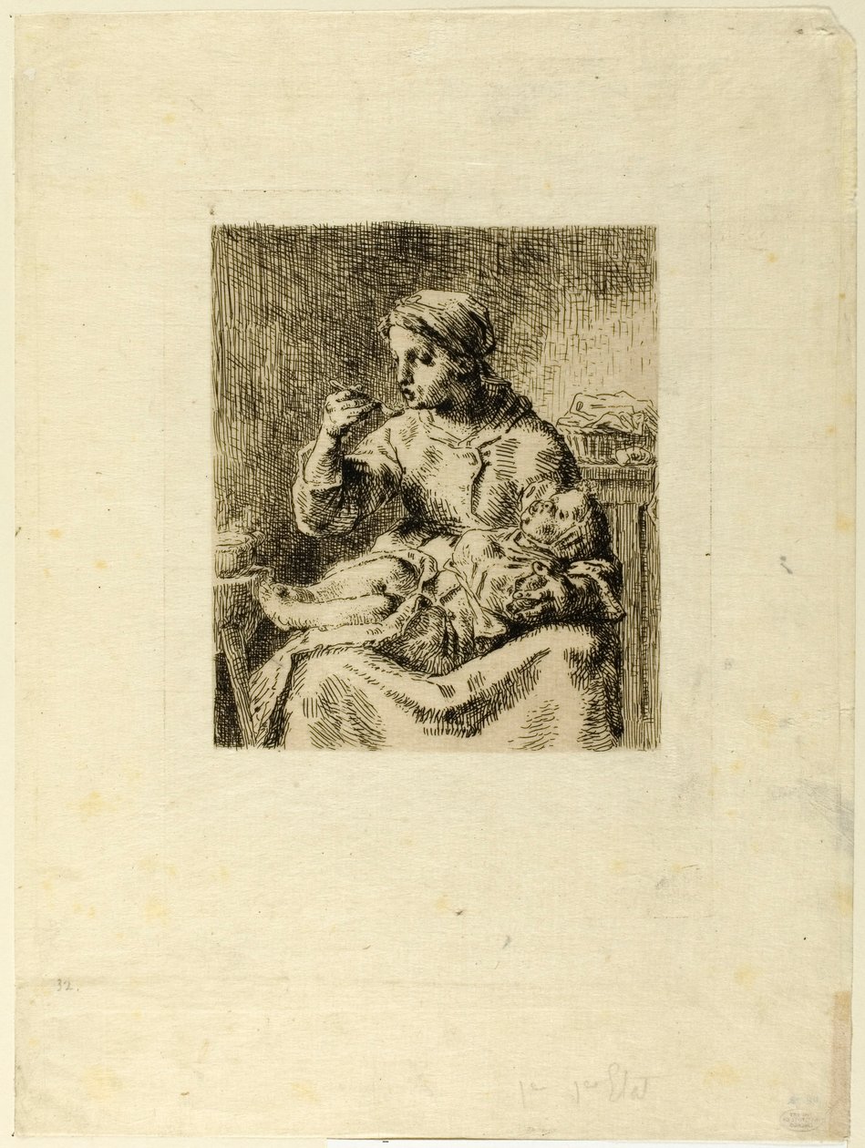 Kvinde fodrer sit barn af Jean Francois Millet