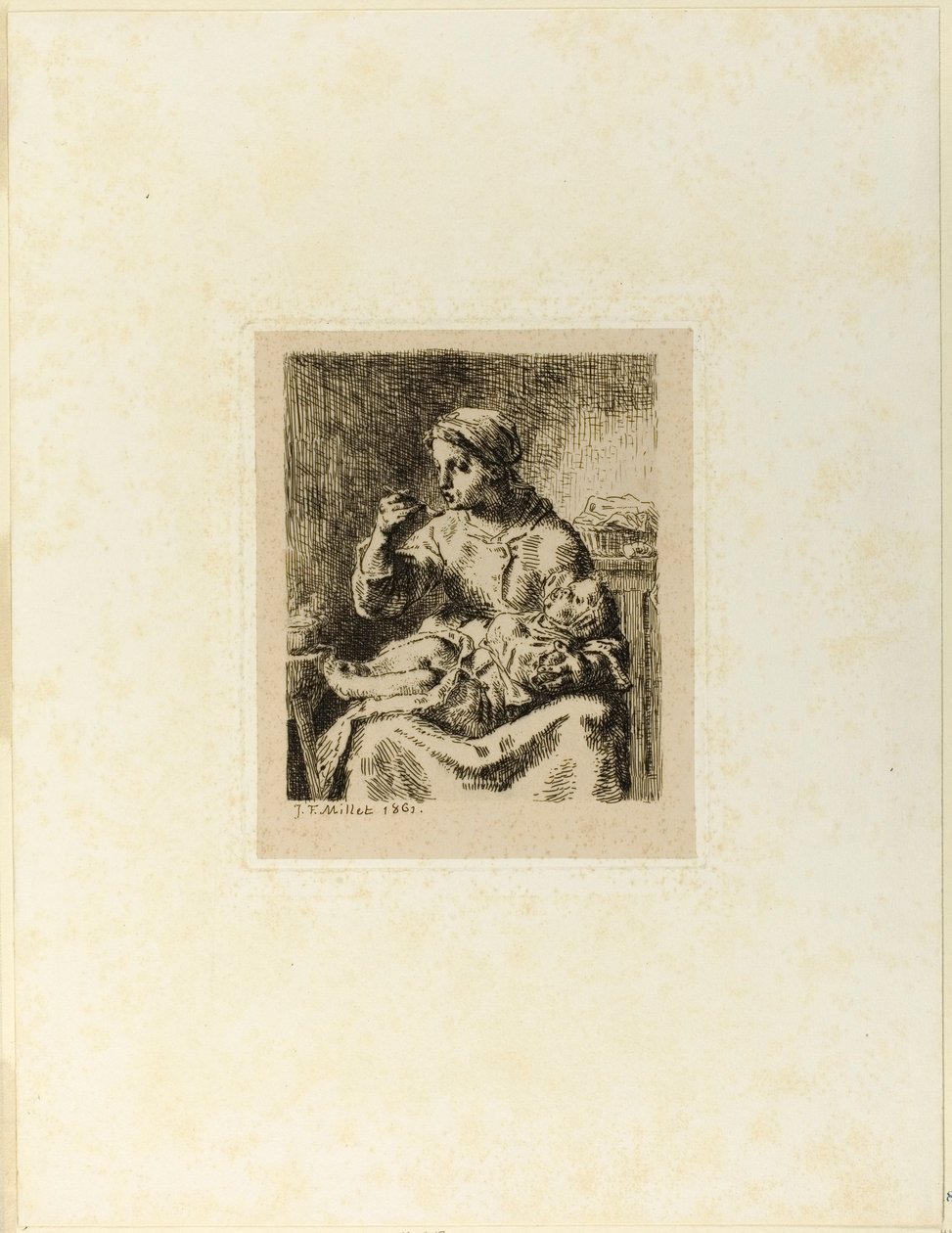 Kvinde fodrer sit barn af Jean Francois Millet