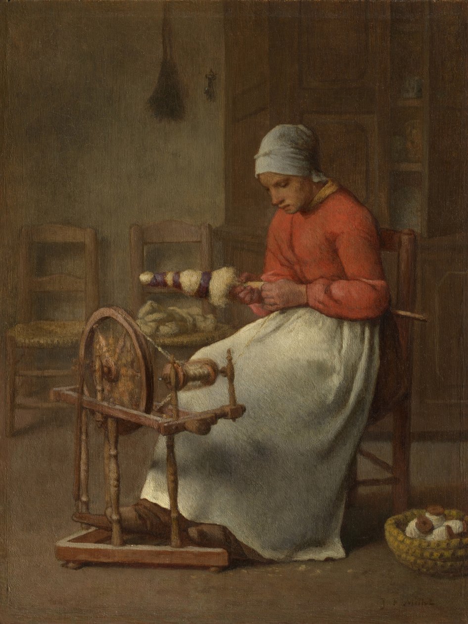 Kvindespinder, c.1855-60 af Jean Francois Millet