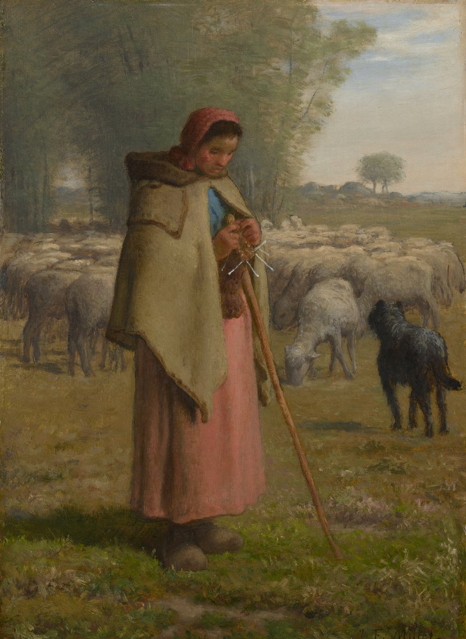 Ung pige vogter sine får, c.1860-?62 af Jean Francois Millet