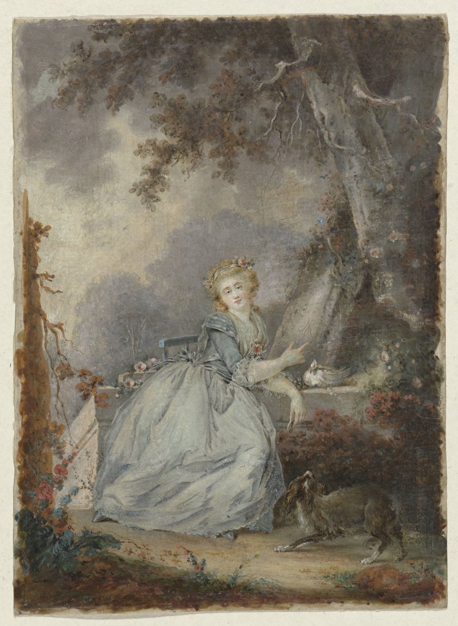 Ung dame ved en stenbalustrade af Jean Frederic Schall