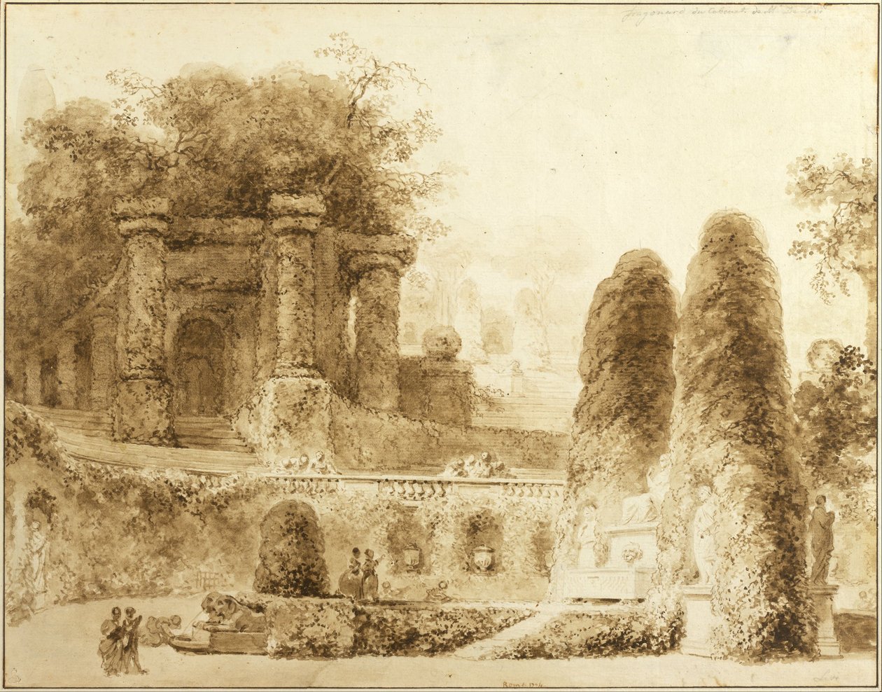 Romersk park med springvand, 1774 af Jean Honore Fragonard