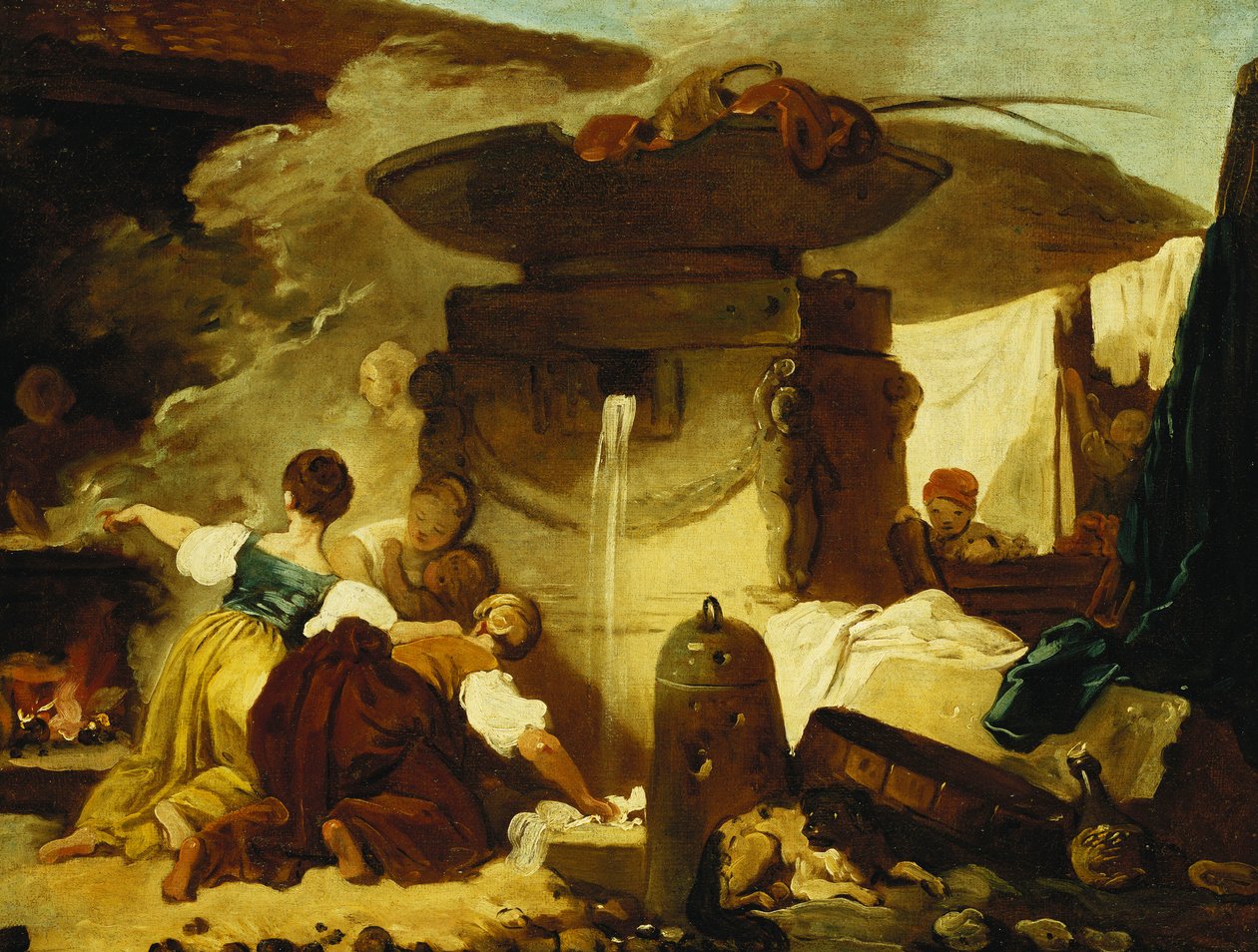 Vasketøjer ved springvandet, af Jean Honore Fragonard