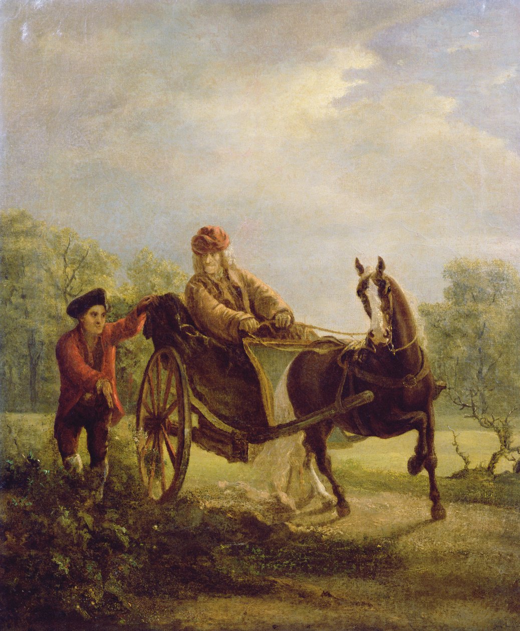 Voltaire (1694-1778) i en cabriolet i Ferney af Jean Huber