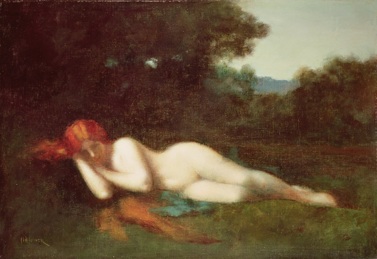 Nøgen liggende (olie på lærred) af Jean Jacques Henner