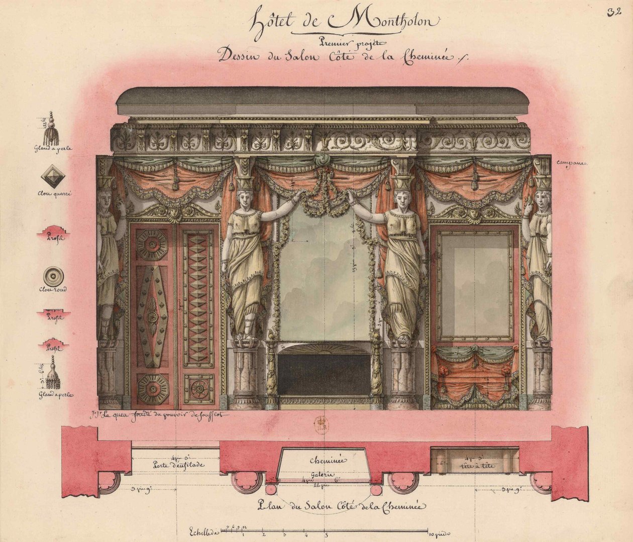 Hotel Montholon. Salonprojekt, 1786. af Jean Jacques Lequeu