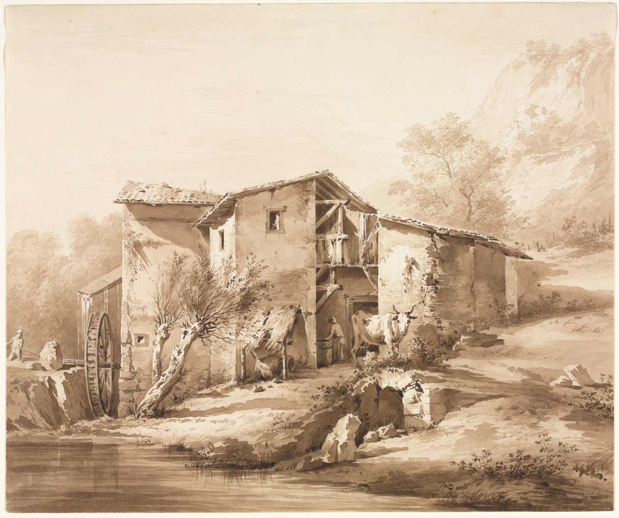 Landskab med vandmølle, ca 1790. af Jean Jacques de Boissieu