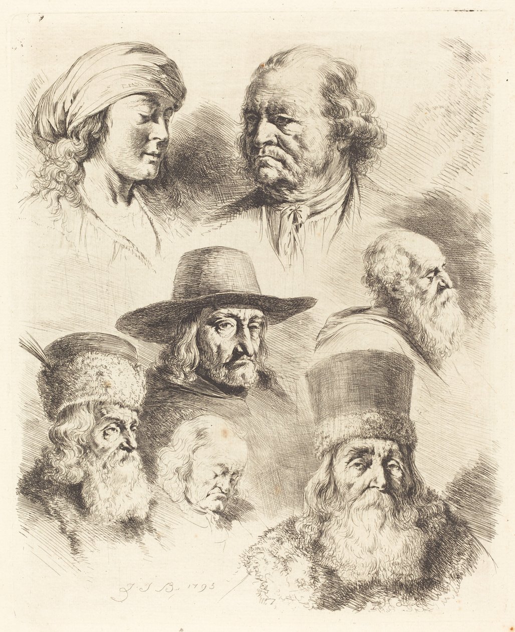 Syv studier af hoveder af Jean Jacques de Boissieu